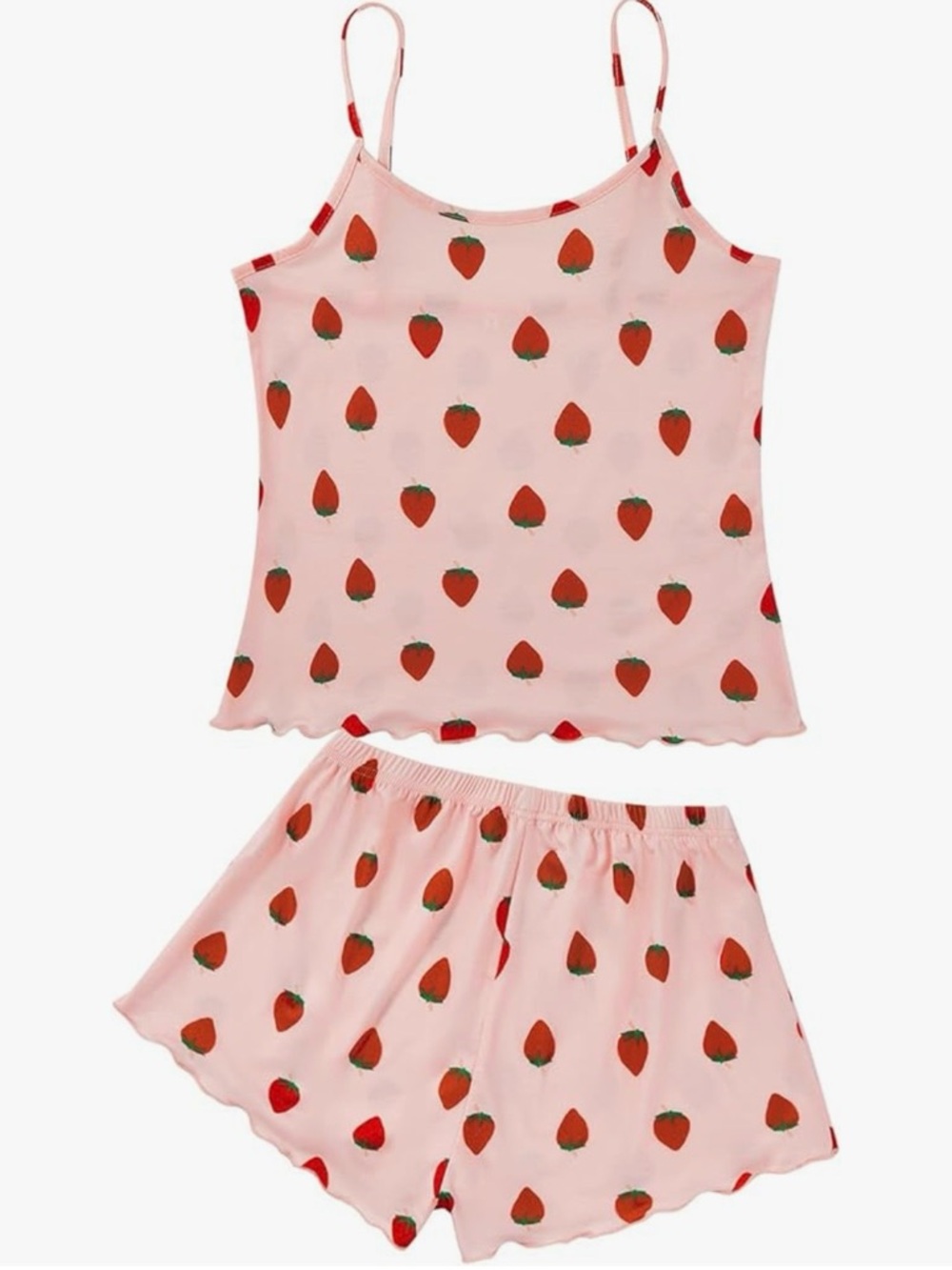 Pink Strawberry Print Cotton Blend Pajama Tank & Shorts Set. Size Medium